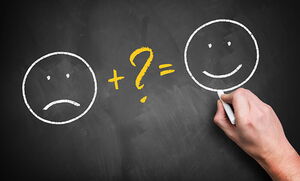 Probleme überwinden, zu Herausforderungen machen und Lösungen finden Eine schlechte Laune-Smiley plus ein Fragezeichen ist gleich ein gute Laune Smiley. Wir finden heraus, was ihnen fehlt, um aus einen schlechten Zustand heraus in einen guten Zustand zu kommen.