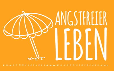 Das Logo von Angstfreier leben. Ein weißer Sonnenschirm, der vor Wind, Sonne und Regen schützt. Der Hintergrund ist orange